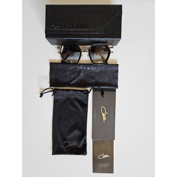 Cazal Legends 677 001 Sunglasses Men's Black/Gold/Grey Gradient Square Shape - Picture 4 of 13